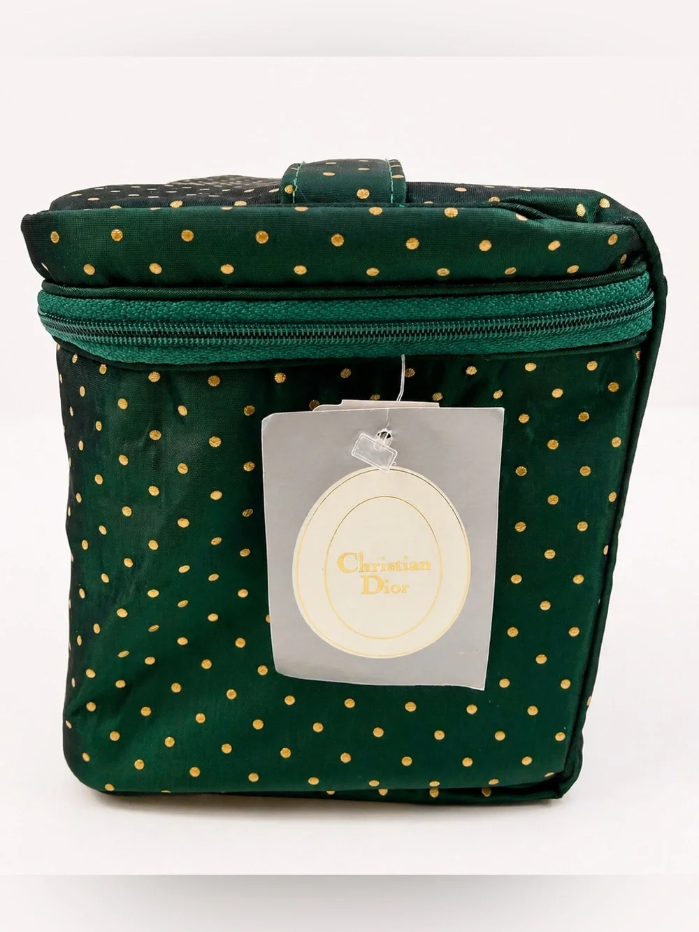 Vintage Dior Cosmetic Bag Set Green Gold Polka Dot NOS - Picture 4 of 16